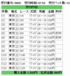 6月14日東京競馬場ワイド馬券結果