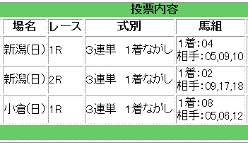 2歳未勝利戦馬券買い目