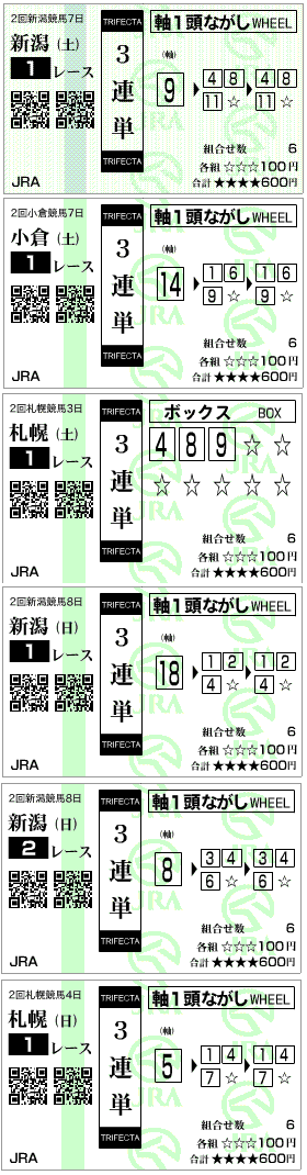 2歳未勝利戦はずれ馬券結果