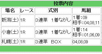 2歳未勝利戦馬券買い目