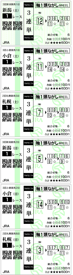 2歳未勝利戦はずれ馬券結果