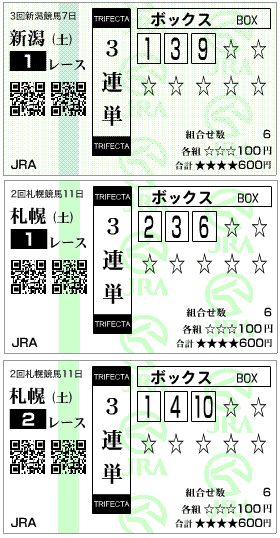 2歳未勝利戦はずれ馬券結果